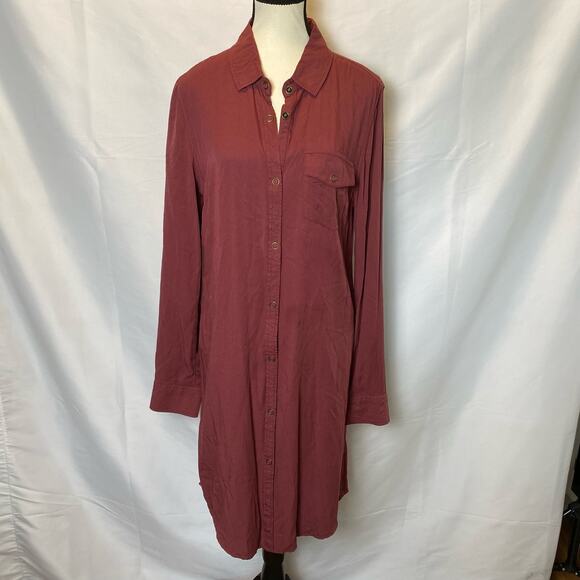 Roxy Burgundy Long Sleeve Snap Closure Shirt Dress Coverup Size Medium Womens - Picture 1 of 12